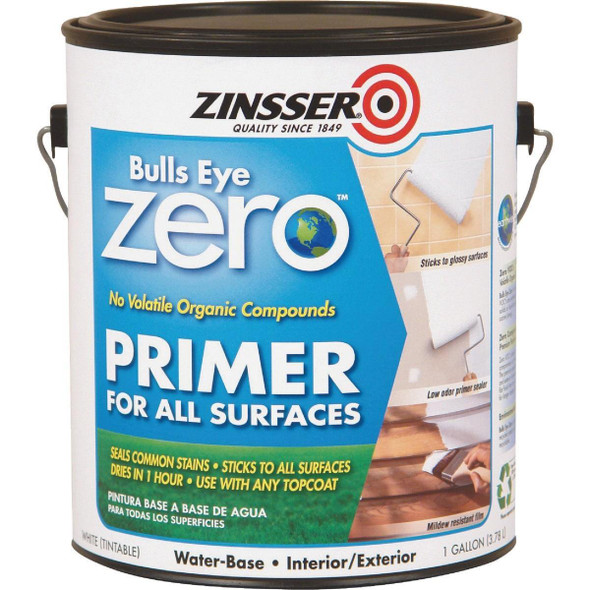 249020 Zinsser Bulls Eye Zero VOC Interior/Exterior Primer, White, 1 Gal.