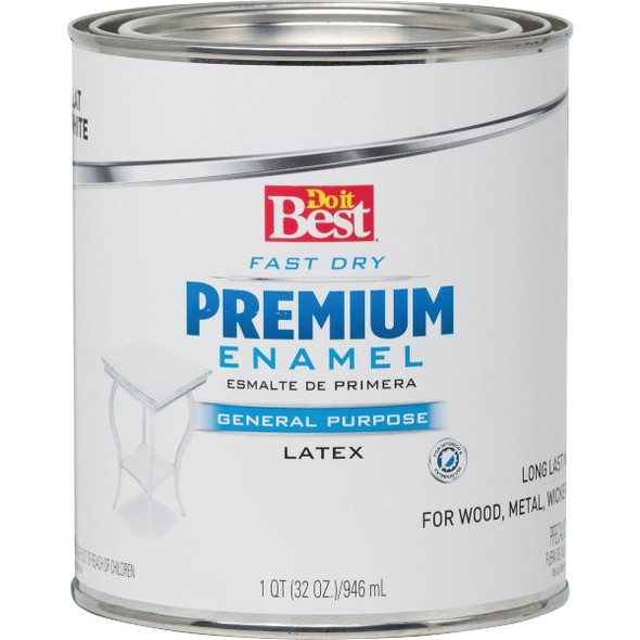 203289D Fast Dry Acrylic Latex Flat Premium Enamel, White, 1 Qt.