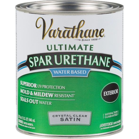 250241H Varathane Satin Clear Water Based Exterior Spar Urethane, 1 Qt.