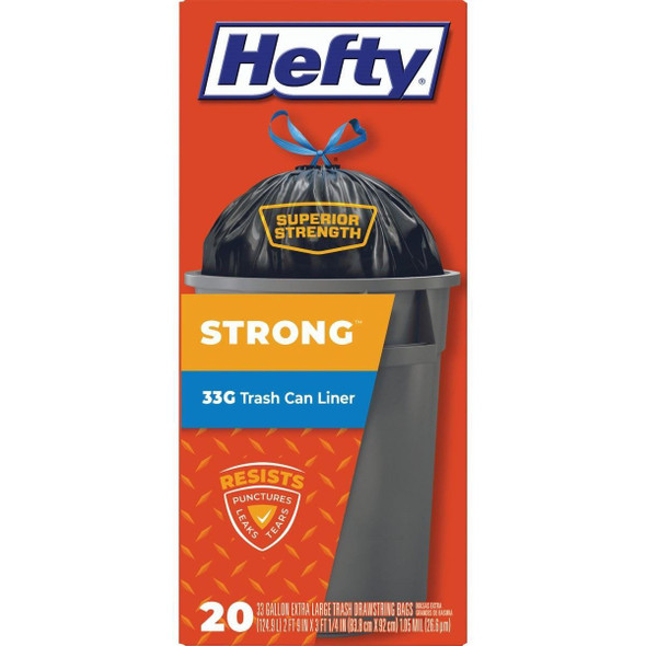 E86725 Hefty Strong 33 Gal. Extra Large Black Trash Bag (20-Count)
