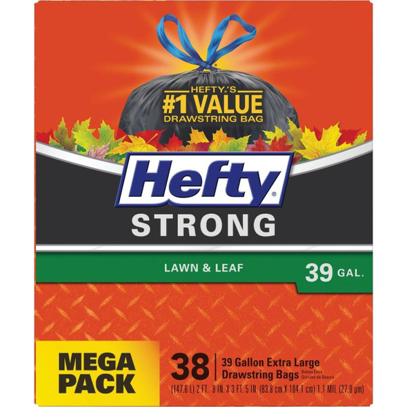 E87038 Hefty Strong 39 Gal. Black Lawn & Leaf Bag (38-Count)