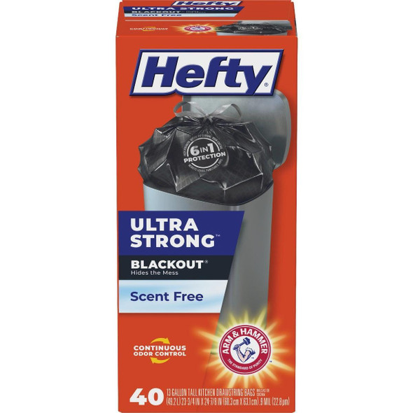 E88328 Hefty BlackOut 13 Gal. Tall Kitchen Black Trash Bag (40-Count)