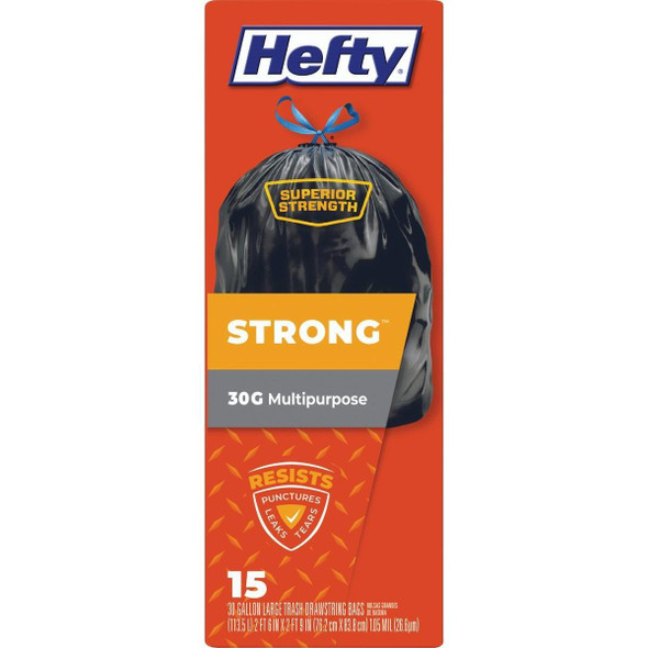 E89415 Hefty Strong 30 Gal. Large Black Trash Bag (15-Count)
