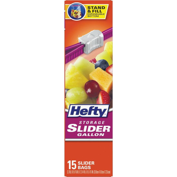 R81416 Hefty 1 Gal. Slider Food Storage Bag (15-Count) Stand & Fill Expandable Bottom