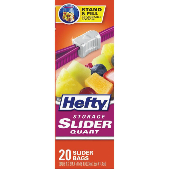 R81219 Hefty 1 Qt. Slider Food Storage Bag (20-Count) Stand & Fill Expandable Bottom