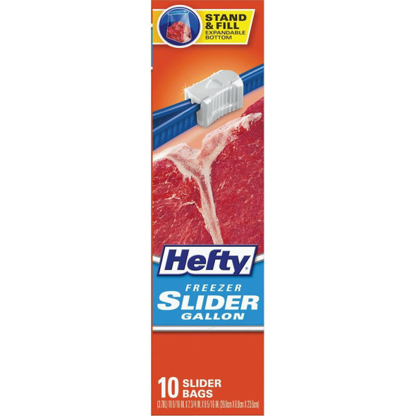 R82409 Hefty 1 Gal. Slider Freezer Bag Stand & Fill Expandable Bottom (10-Count)