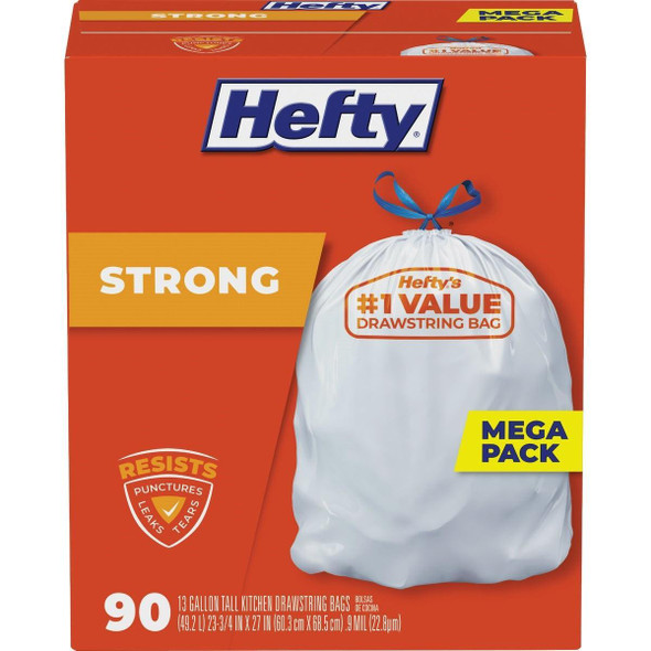 E84574 Hefty 13 Gal. Tall Kitchen White Trash Bag (90-Count)