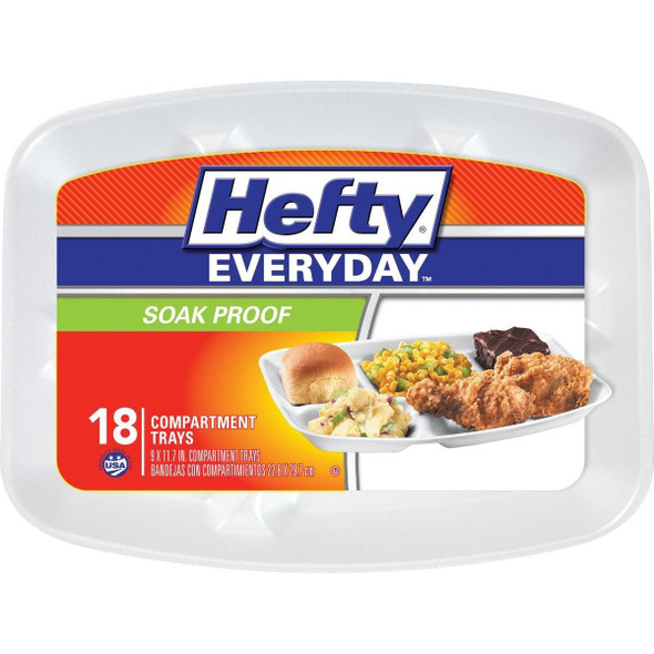 D23118 Hefty Everyday 11.7 In. x 9 In. Compartment Foam Plate (18-Count)