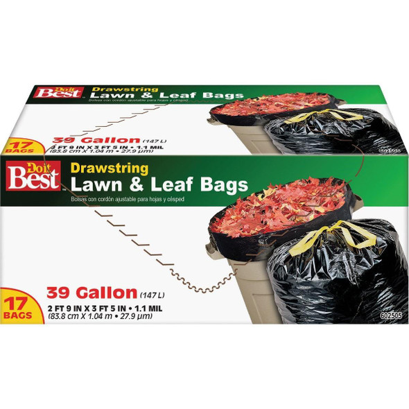 602505 39 Gal. Black Drawstring Lawn & Leaf Bag (17-Count)
