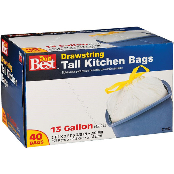 627992 13 Gal. Tall Kitchen White Trash Bag (40-Count)