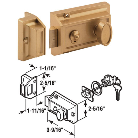 U 9967 Defender Security Brass 3-Way Night Latch with Locking Single Cylinder
