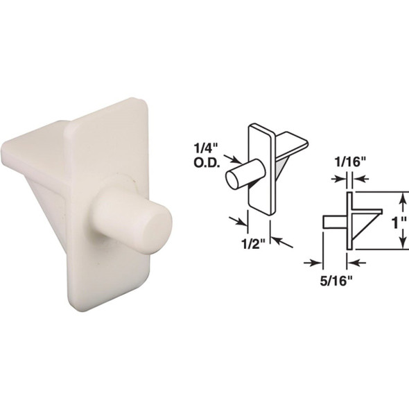 U 10138 Prime-Line 1/4 In. White Plastic Shelf Support (8 Count)