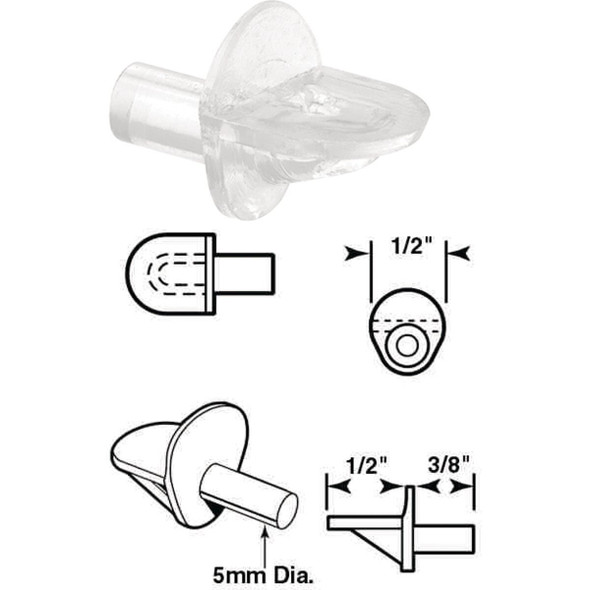 U 10147 Prime-Line 1/4 In. Dia. x 13/16 In. L. Clear Butyrate Shelf Support (8 Count)
