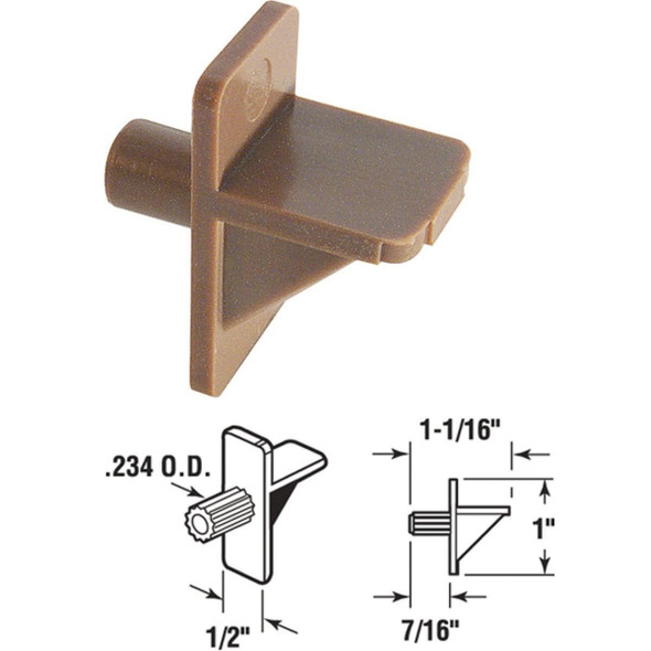 U 9255N Prime-Line 1/4 In. Brown Styrene Shelf Support (8 Count)