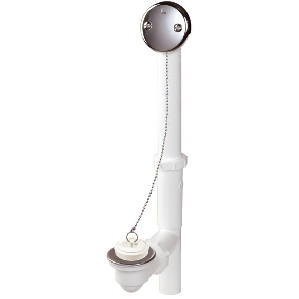 61W Keeney Plastic Bath Drain with Polished Chrome Trim and Chain and Stopper