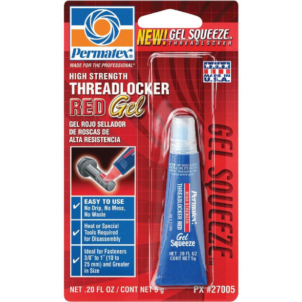27005 PERMATEX 0.2 Oz. Red High-Strength Gel Squeeze Threadlocker