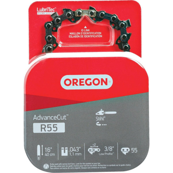 R55 Oregon AdvanceCut LubriTec R55 16 In. 3/8 In. Low Profile 55 Link Chainsaw Chain