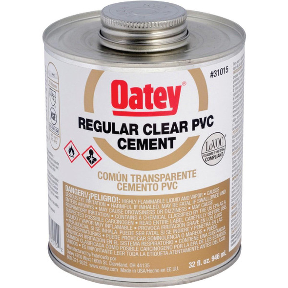 31015 Oatey Pipe Cement,32 oz,Regular-bodied clear PVC cement