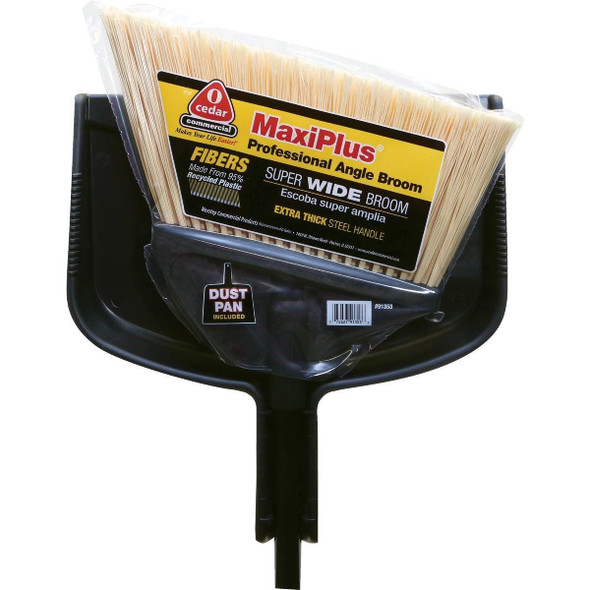 91353 O-Cedar MaxiPlus 14 In. W. x 56 In. L. Steel Handle Angle Household Broom with Dustpan