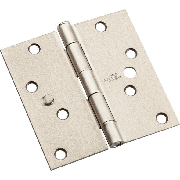 N830404 National 4 In. Satin Nickel Square Door Hinge, (3-Pack)
