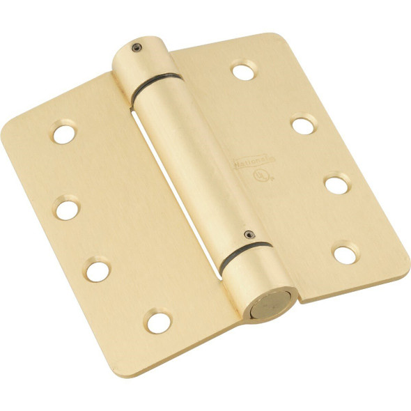 N185207 National 4 In. 1/4 In. Radius Brass Spring Door Hinge