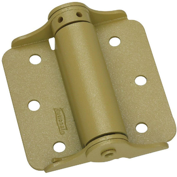 N115006 National 3 In. BakEnamel Brass Full-Surface Spring Door Hinge (2-Pack)