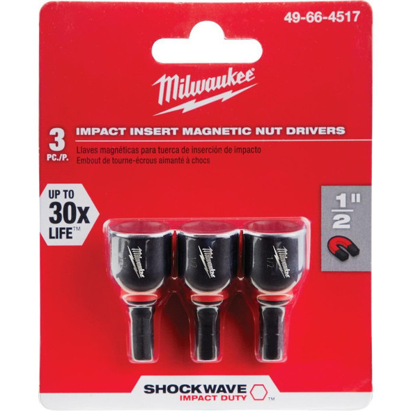 49-66-4517 Millwaukee SHOCKWAVE 1/2 In. x 1-1/2 In. Insert Impact Nutdriver, (3-Pack)