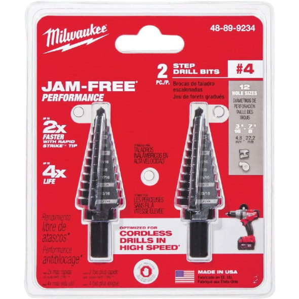 48-89-9234 Milwaukee 3/16 In. - 7/8 In. #4 Step Drill Bit, 12 Steps (2-Pack)