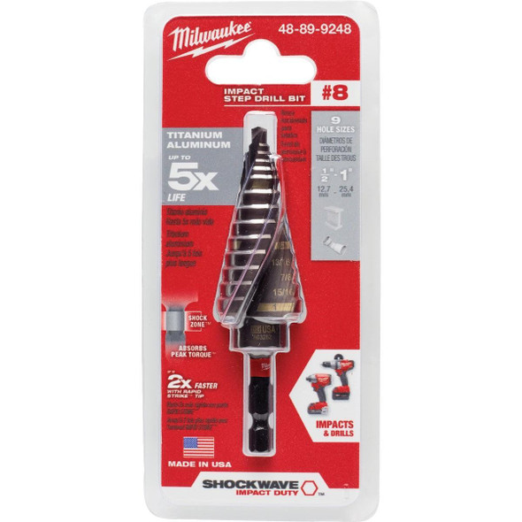48-89-9248 Milwaukee Shockwave Impact Duty 1/8 In. - 1 In. #8 Step Drill Bit, 9 Steps