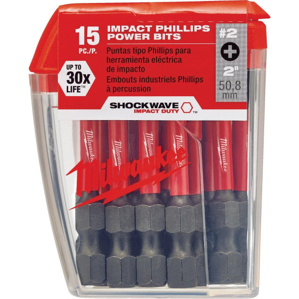 48-32-5004 Milwaukee SHOCKWAVE #2 Phillips 2 In. Power Impact Screwdriver Bit (15-Pack)