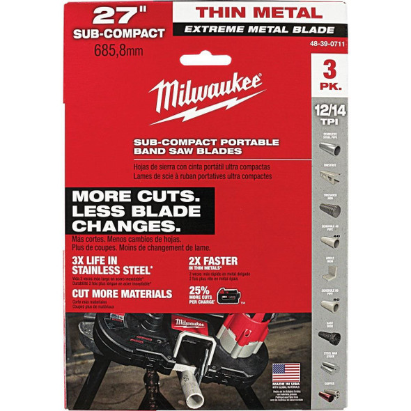 48-39-0711 Milwaukee 27 In. 12/14 TPI Extreme Metal Band Saw Blade (3-Pack)