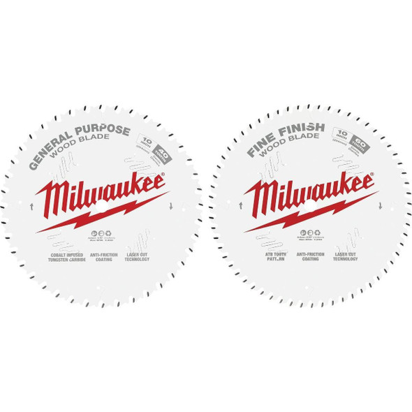 48-40-1036 Milwaukee 10 In. 40-Tooth General Purpose & 60-Tooth Fine Finish Wood Circular Saw Set