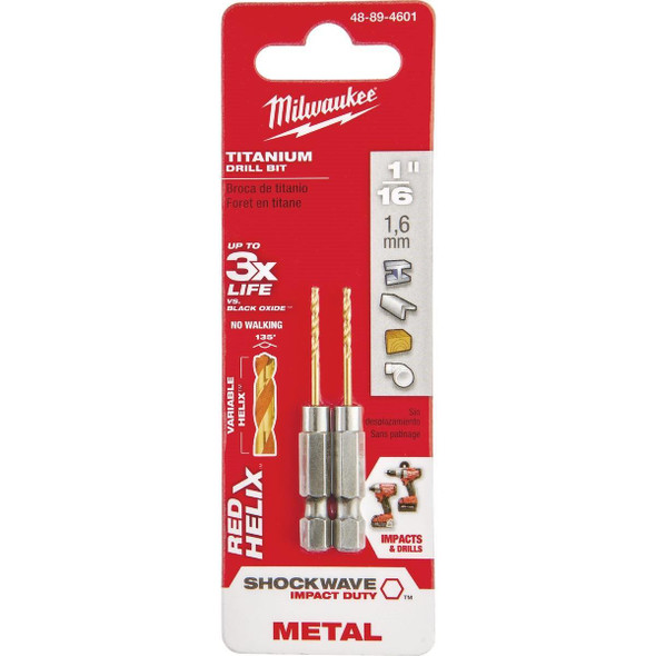 48-89-4601 Milwaukee SHOCKWAVE Impact Duty 1/16 In. Titanium Hex Shank Drill Bit