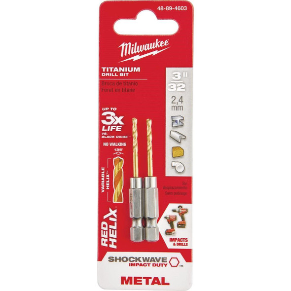 48-89-4603 Milwaukee SHOCKWAVE Impact Duty 3/32 In. Titanium Hex Shank Drill Bit