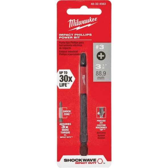 48-32-4563 Milwaukee SHOCKWAVE #3 Phillips 3-1/2 In. Power Impact Screwdriver Bit