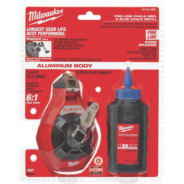 48-22-3992 Milwaukee 100 Ft. Fine Chalk Line Reel and Chalk, Blue