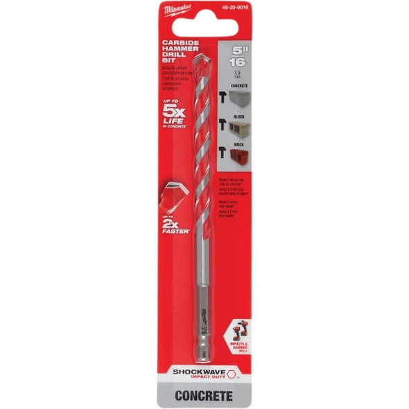 48-20-9016 Milwaukee SHOCKWAVE 5/16 In. x 6 In. Carbide Masonry Drill Bit