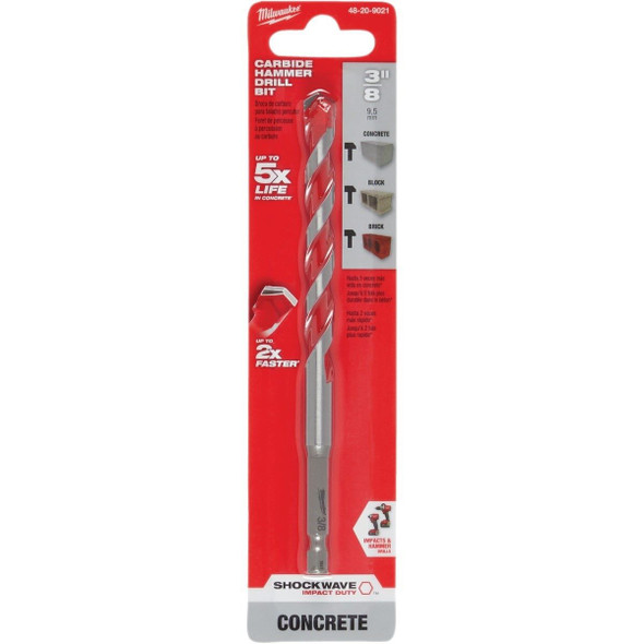 48-20-9021 Milwaukee SHOCKWAVE 3/8 In. x 6 In. Carbide Masonry Drill Bit