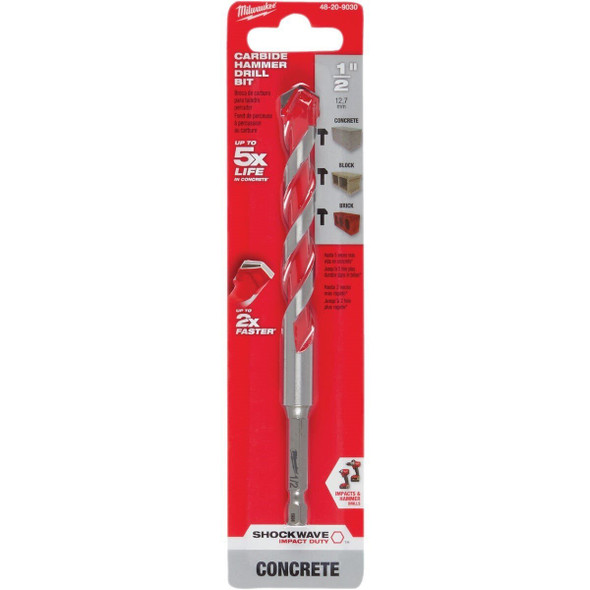48-20-9030 Milwaukee SHOCKWAVE 1/2 In. x 6 In. Carbide Masonry Drill Bit