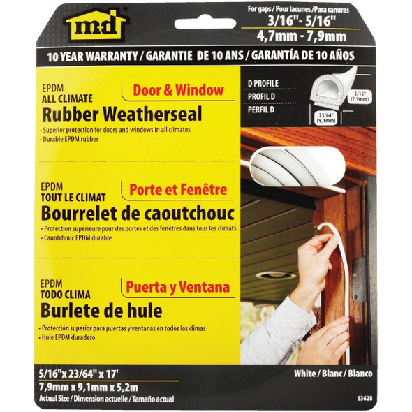 63628 M-D White 17' 23/64" Rubber Weatherstrip