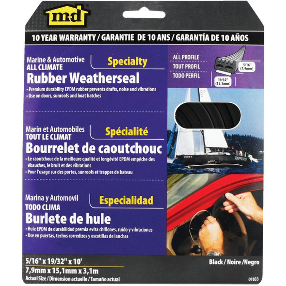 01033 M-D 5/16" 19/32" 10' Auto & Marine Weatherstrip