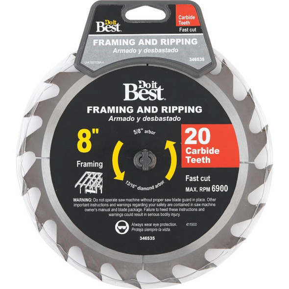 415511DB 8 In. 20-Tooth Framing & Ripping Circular Saw Blade