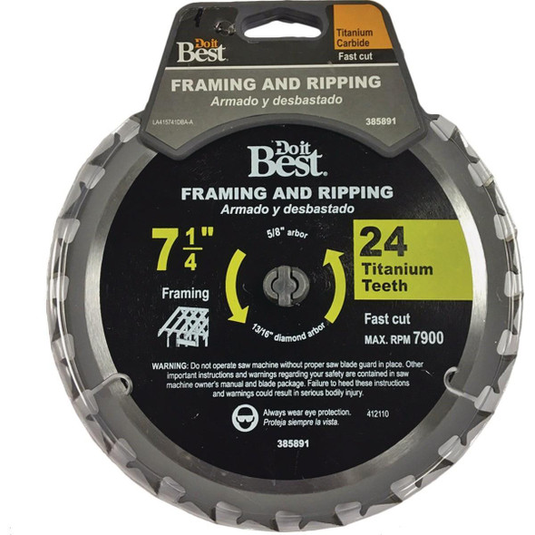 415741DB Professional 7-1/4 In. 24-Tooth Framing & Ripping Circular Saw Blade