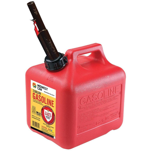 2310 Midwest Can 2 Gal. Plastic Auto Shut-Off Gasoline Fuel Can, Red