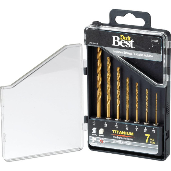 503171DB 7-Piece Titanium Hex Shank Drill Bit Set, 1/16 In. thru 3/16 In.