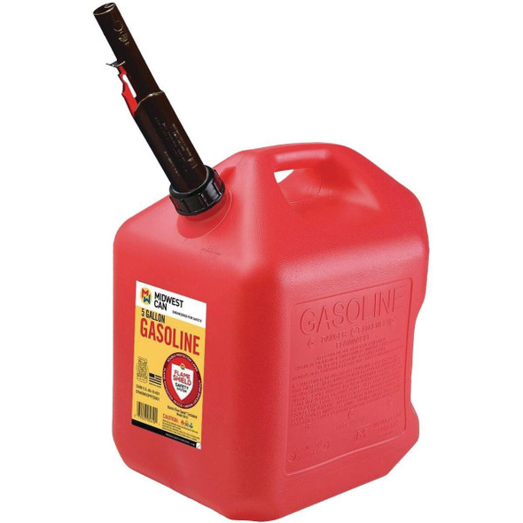 5610 Midwest Can 5 Gal. Plastic Auto Shut Off Gasoline Fuel Can, Red