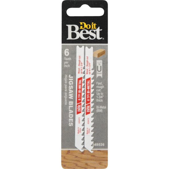 822391DB U-Shank 3-5/8 In. x 6 TPI Bi-Metal Jig Saw Blade, Wood 1-3/4 In. Thick (2-Pack)
