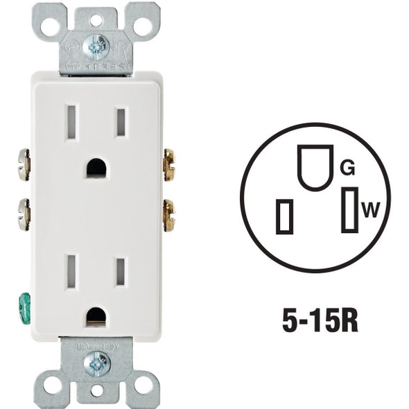 S02-T5325-00W Leviton Decora 15A White Tamper Resistant 5-15R Duplex Outlet