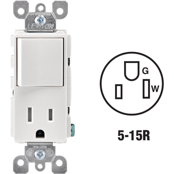 R62-T5625-0WS Leviton Decora White 15A Switch & Outlet