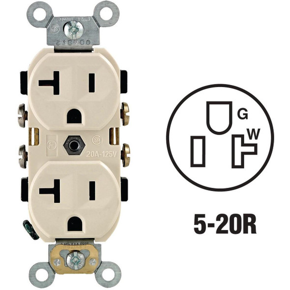S06-0CR20-0TS Leviton 20A Light Almond Heavy-Duty 5-20R Duplex Outlet